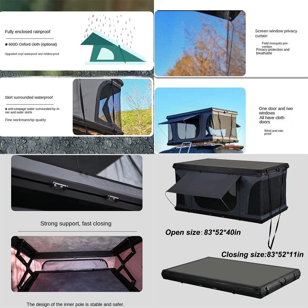 Jiadrooe Titan T3073 Hard Shell Pop-Up Rooftop Tent with 360° Panoramic Views & Roof Crossbars