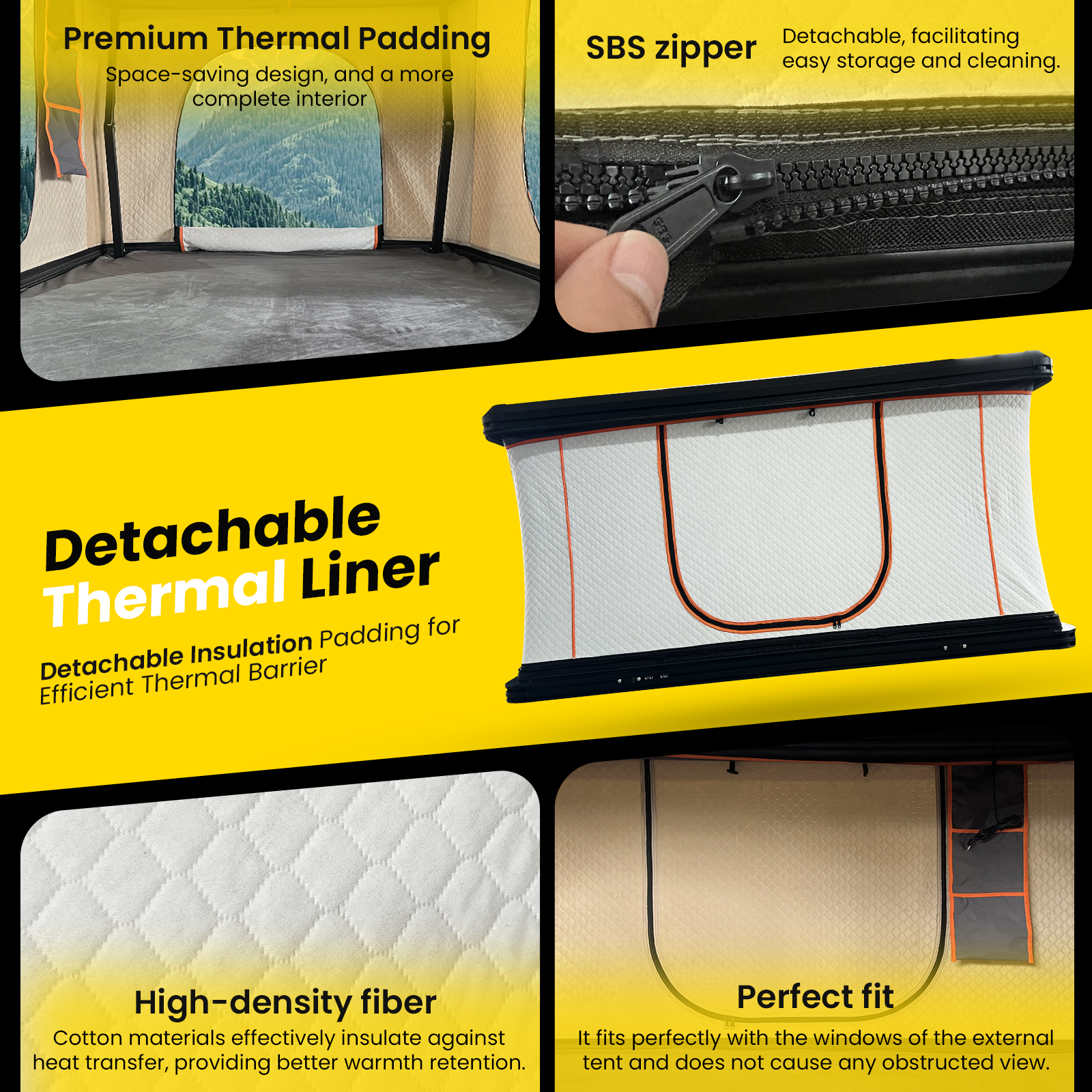 Detachable thermal insulation liner for Jiadrooe roof top tent - best for US winter camping