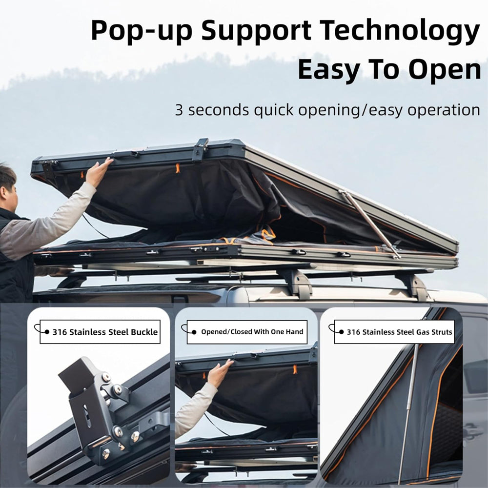 Jiadrooe Pioneer P9067 Heavy-Duty All-Aluminum Hard Shell Rooftop Tent with STABILUS Struts & YKK Zippers