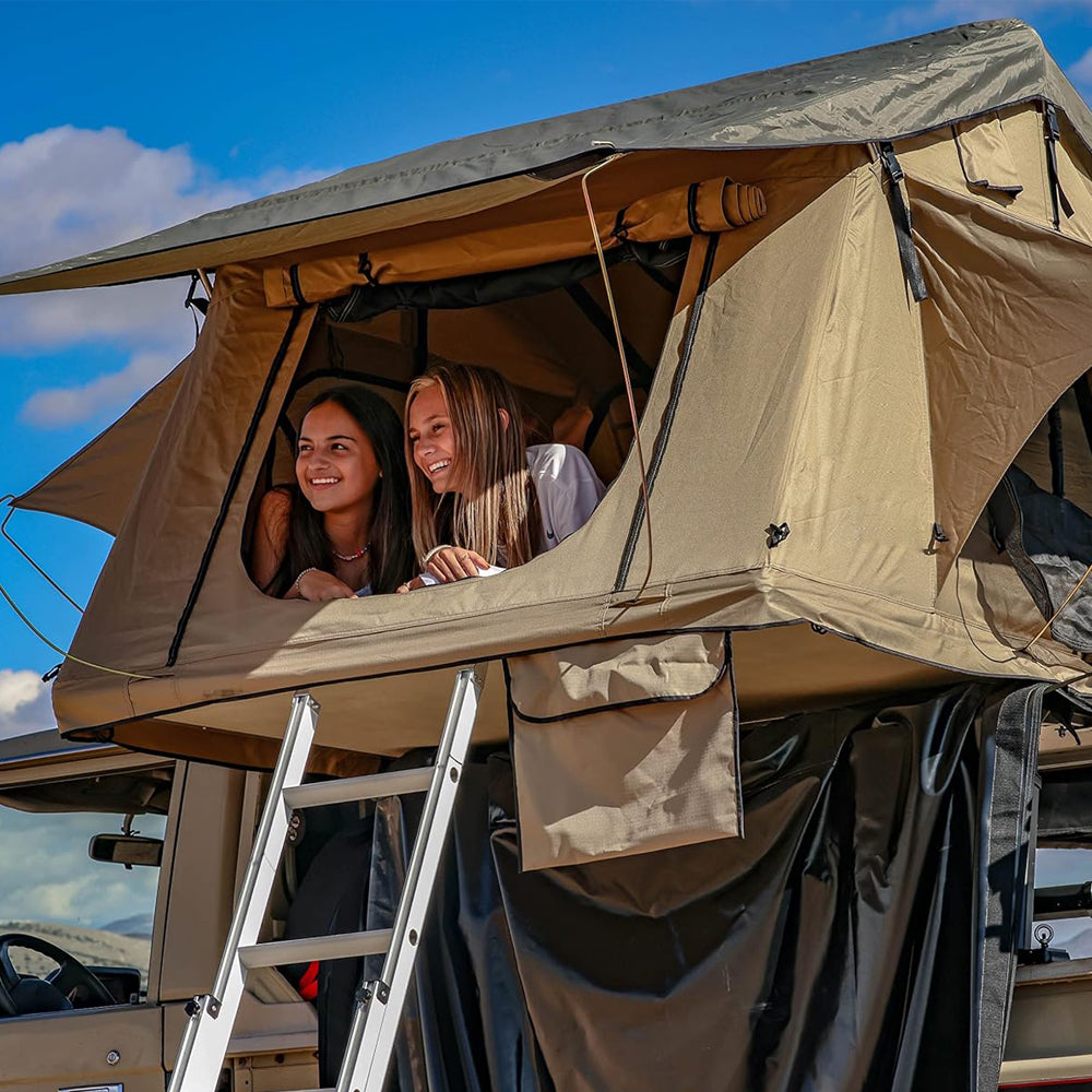 Jiadrooe Aether A9063 4-Season Soft Shell Rooftop Tent with Insulated Base & 600D Rip-Stop Canvas (Khaki/Coffee)