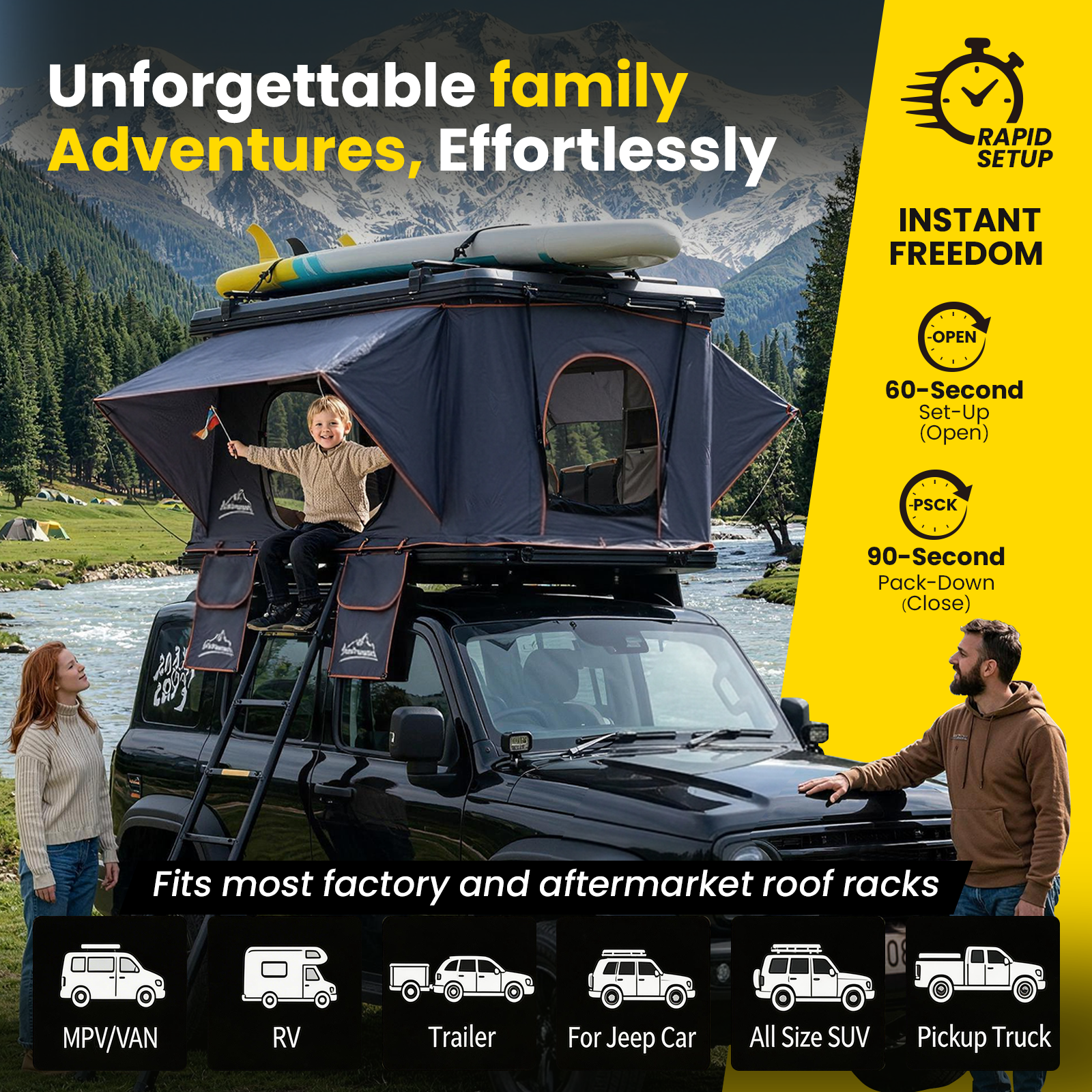 Heavy-duty RTT top-mounted crossbars for carrying kayaks and bikes - Jiadrooe original design