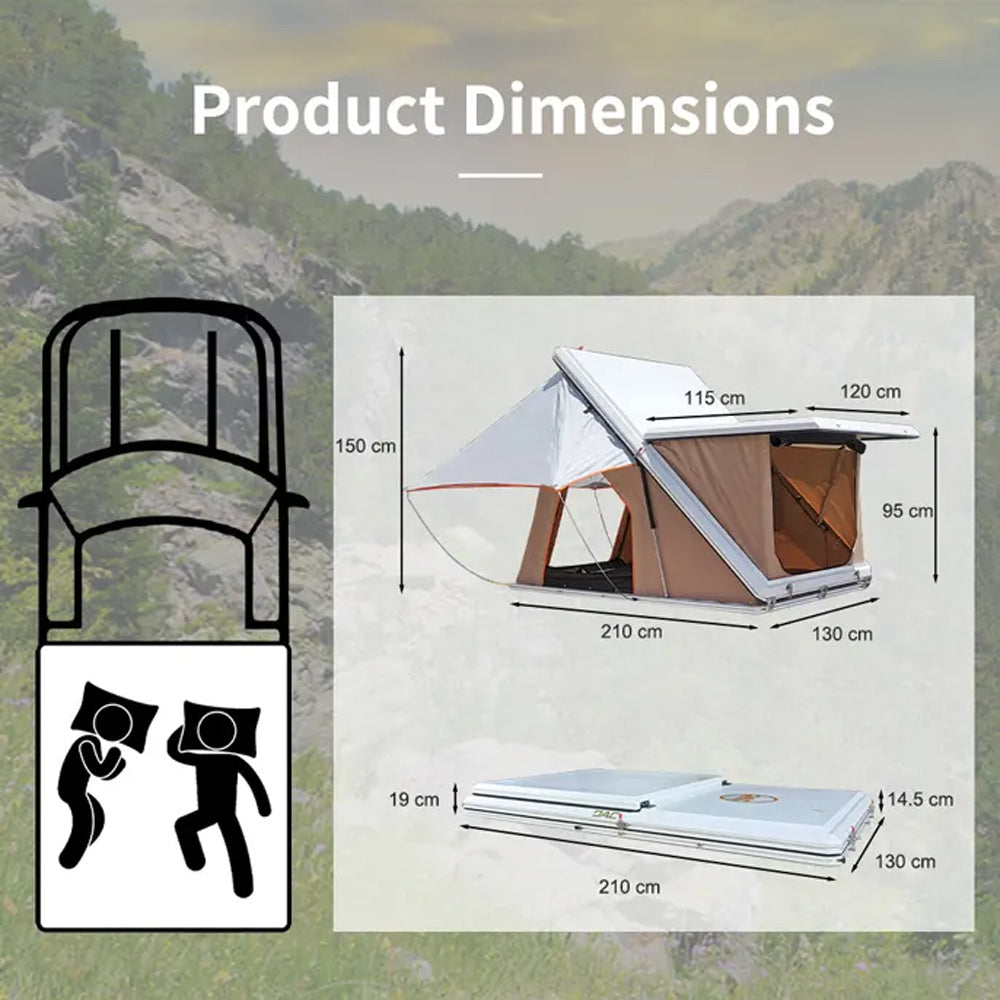 Jiadrooe Pioneer P7071 Lightweight ABS Hard Shell Rooftop Tent with 5000mm Canvas & 3-Layer Mattress