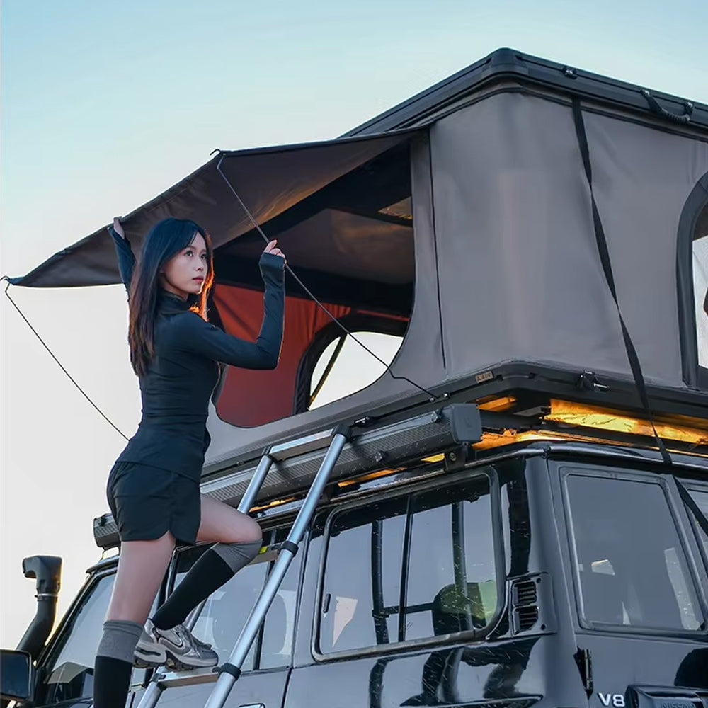 Jiadrooe Titan T3073 Hard Shell Pop-Up Rooftop Tent with 360° Panoramic Views & Roof Crossbars