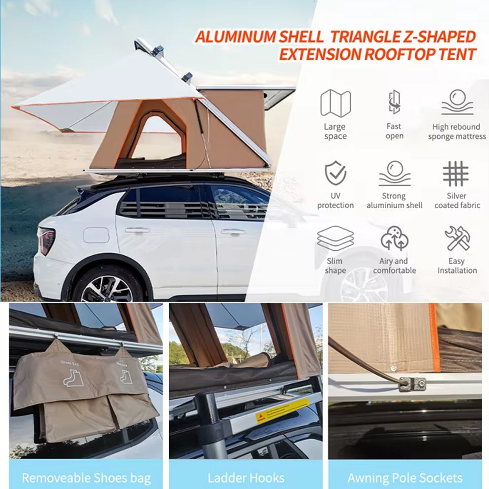 Jiadrooe Pioneer P7071 Lightweight ABS Hard Shell Rooftop Tent with 5000mm Canvas & 3-Layer Mattress