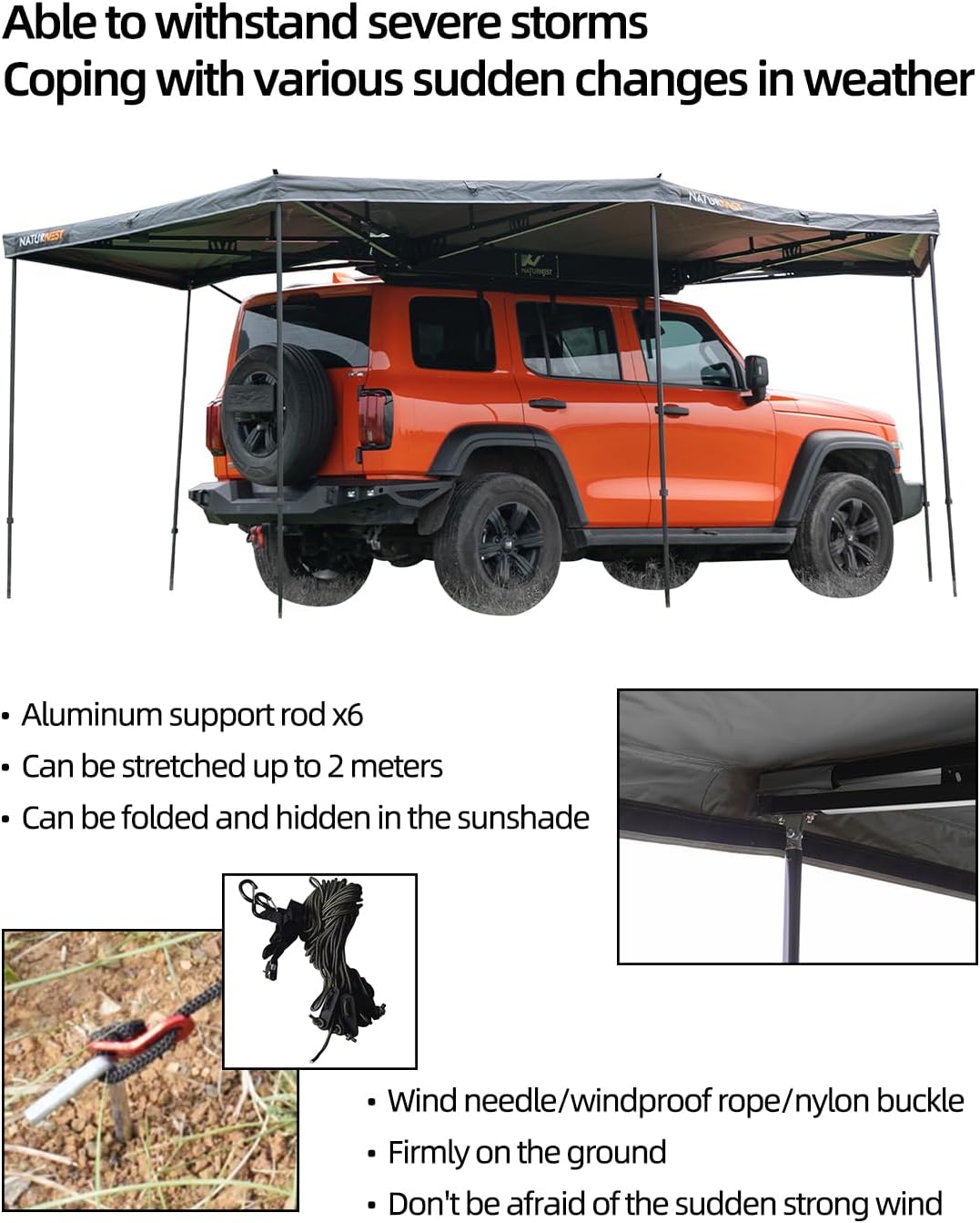 Jiadrooe CelestiaC031 270 Degree Free-Standing Vehicle Awning for SUV, Jeep, Truck & Camper Van