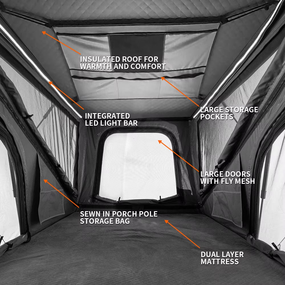 Jiadrooe Titan T3077 Z-Shape Aluminum Hard Shell Rooftop Tent with Double Usable Headroom & Crossbars
