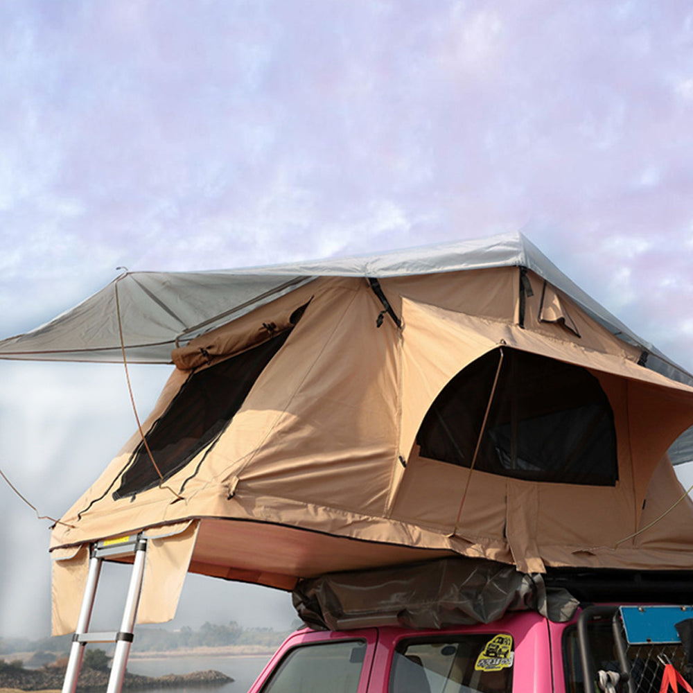 Jiadrooe Aether A9063 4-Season Soft Shell Rooftop Tent with Insulated Base & 600D Rip-Stop Canvas (Khaki/Coffee)