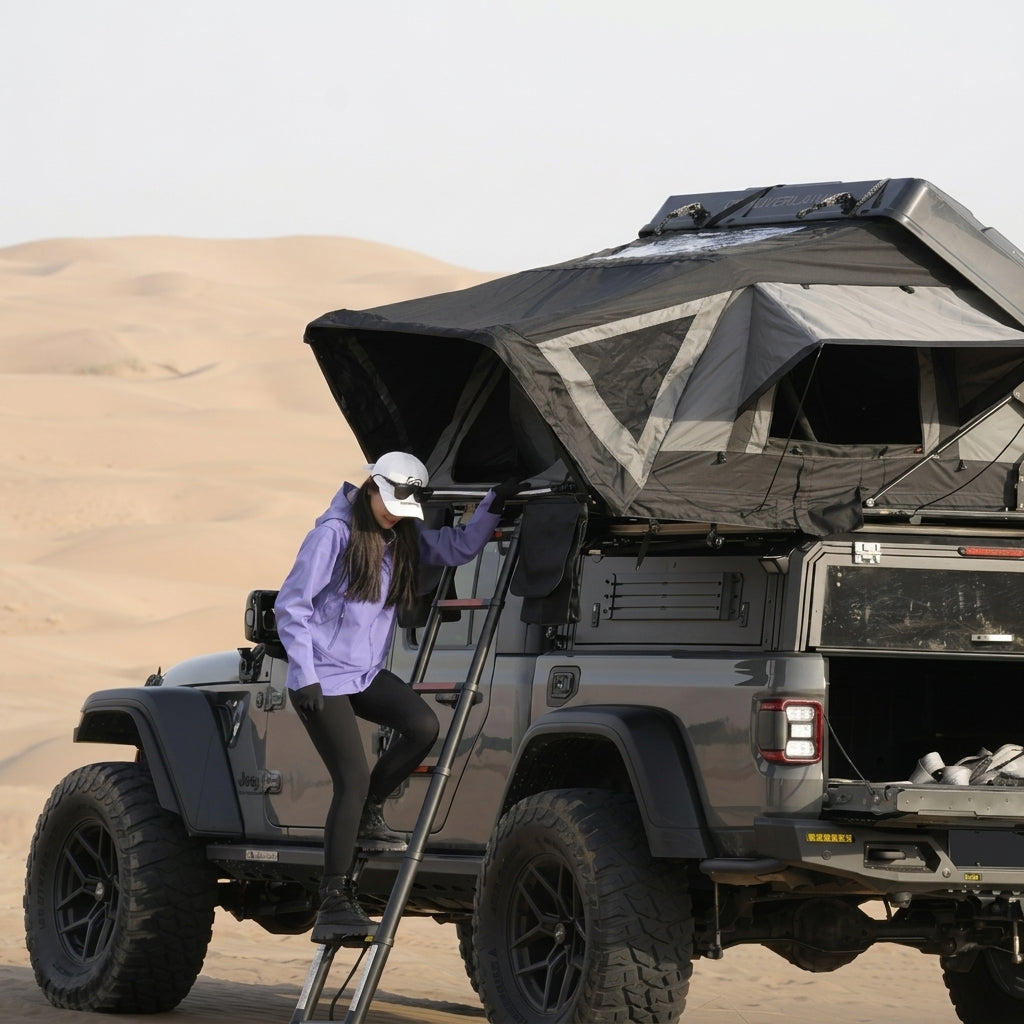 Jiadrooe Titan T3033 One-Piece Die-Cast Aluminum Hard Shell Rooftop Tent with Awning & AC Port