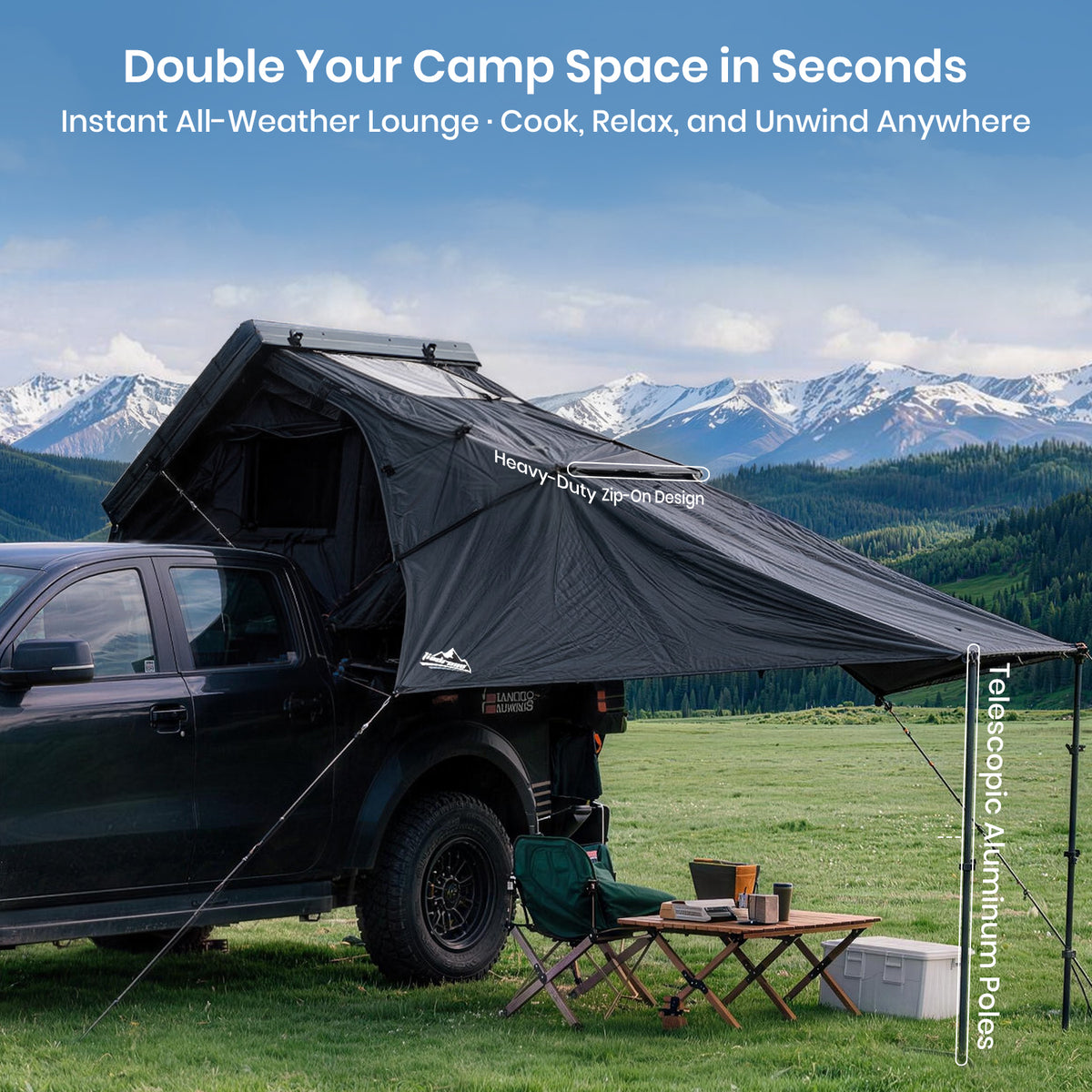 Jiadrooe Titan T3033 ABS Hard Shell Rooftop Tent with Scissor-Lift Headroom, Removable Awning & AC Port