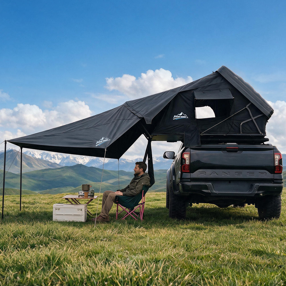Jiadrooe Titan T3033 ABS Hard Shell Rooftop Tent with Scissor-Lift Headroom, Removable Awning & AC Port