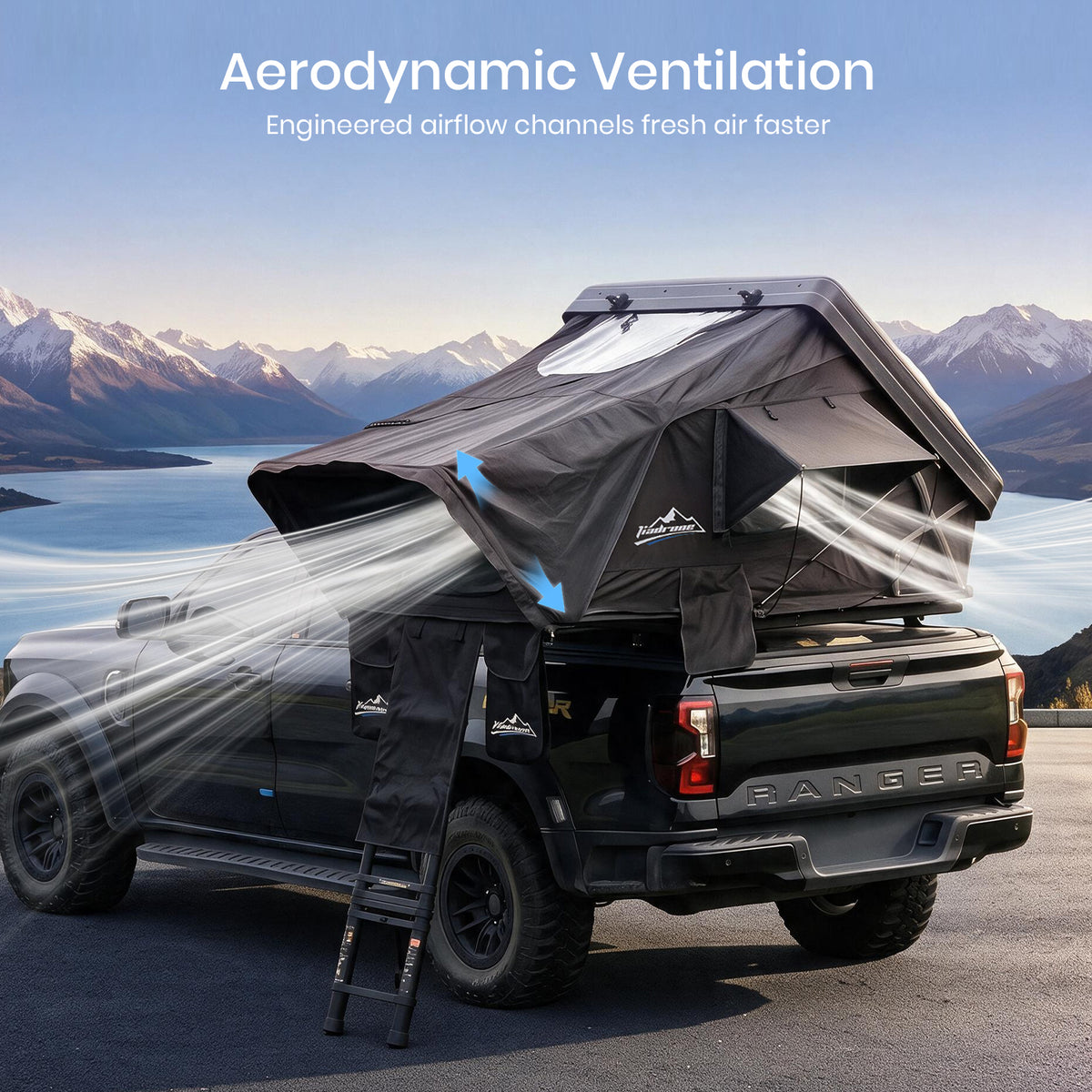 Jiadrooe Titan T3033 ABS Hard Shell Rooftop Tent with Scissor-Lift Headroom, Removable Awning & AC Port